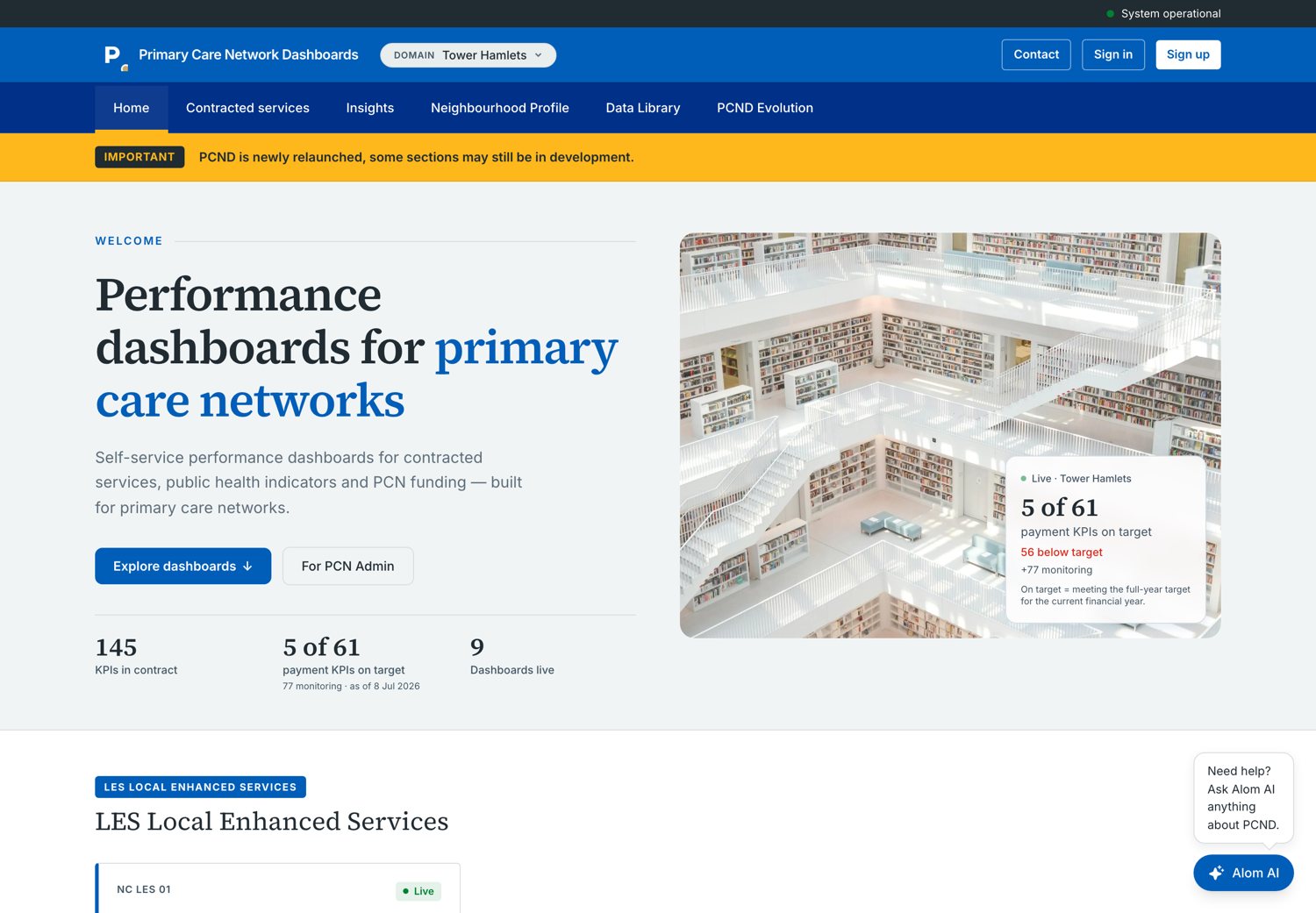 The PCND platform homepage at pcnd.info.
